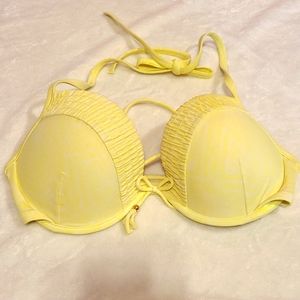 Victoria's Secret neon yellow &white 34d bikini swim top molded Push-up